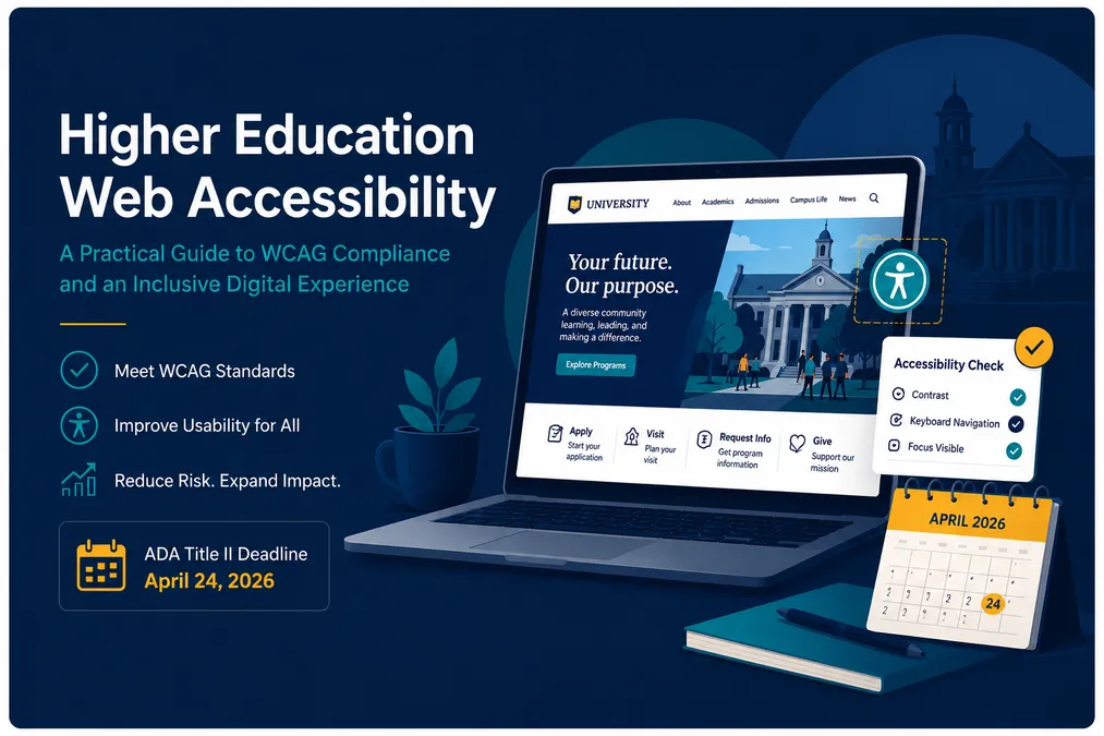University students using laptops on campus, representing accessible digital services
