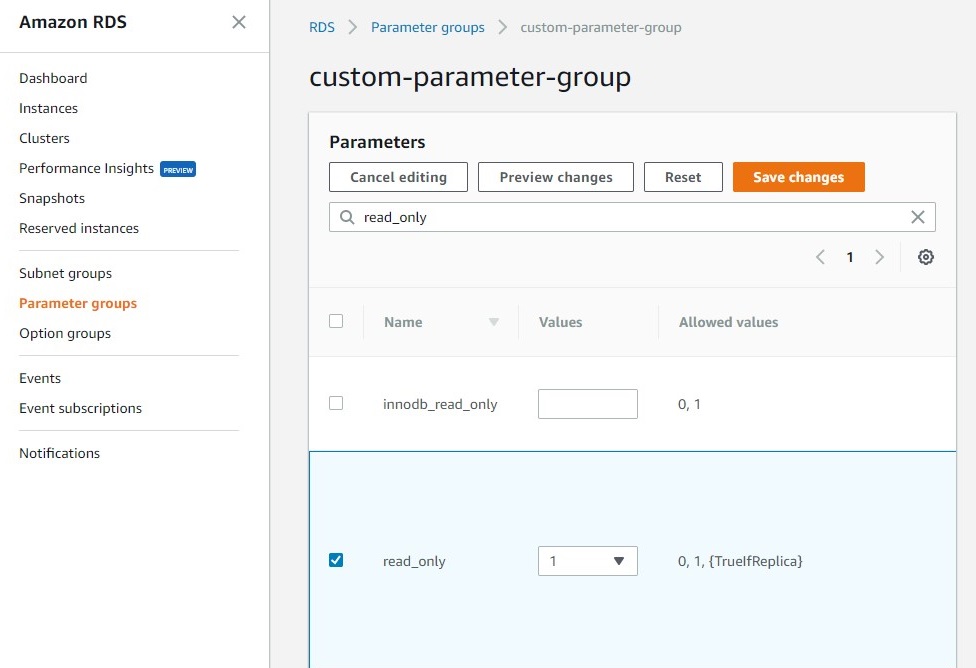 custom parameter group